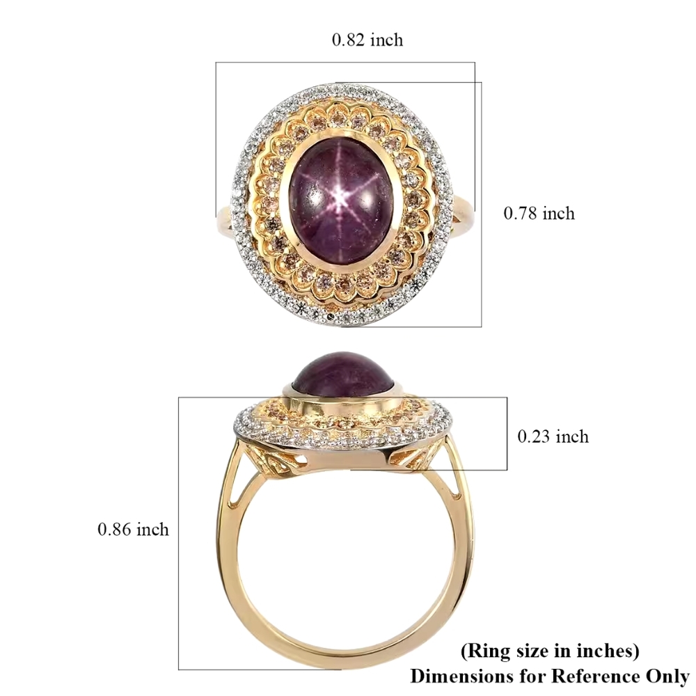 Exquisite Indian Star Ruby with Double Halo of White & Champagne Zircon - Picture 8 of 9